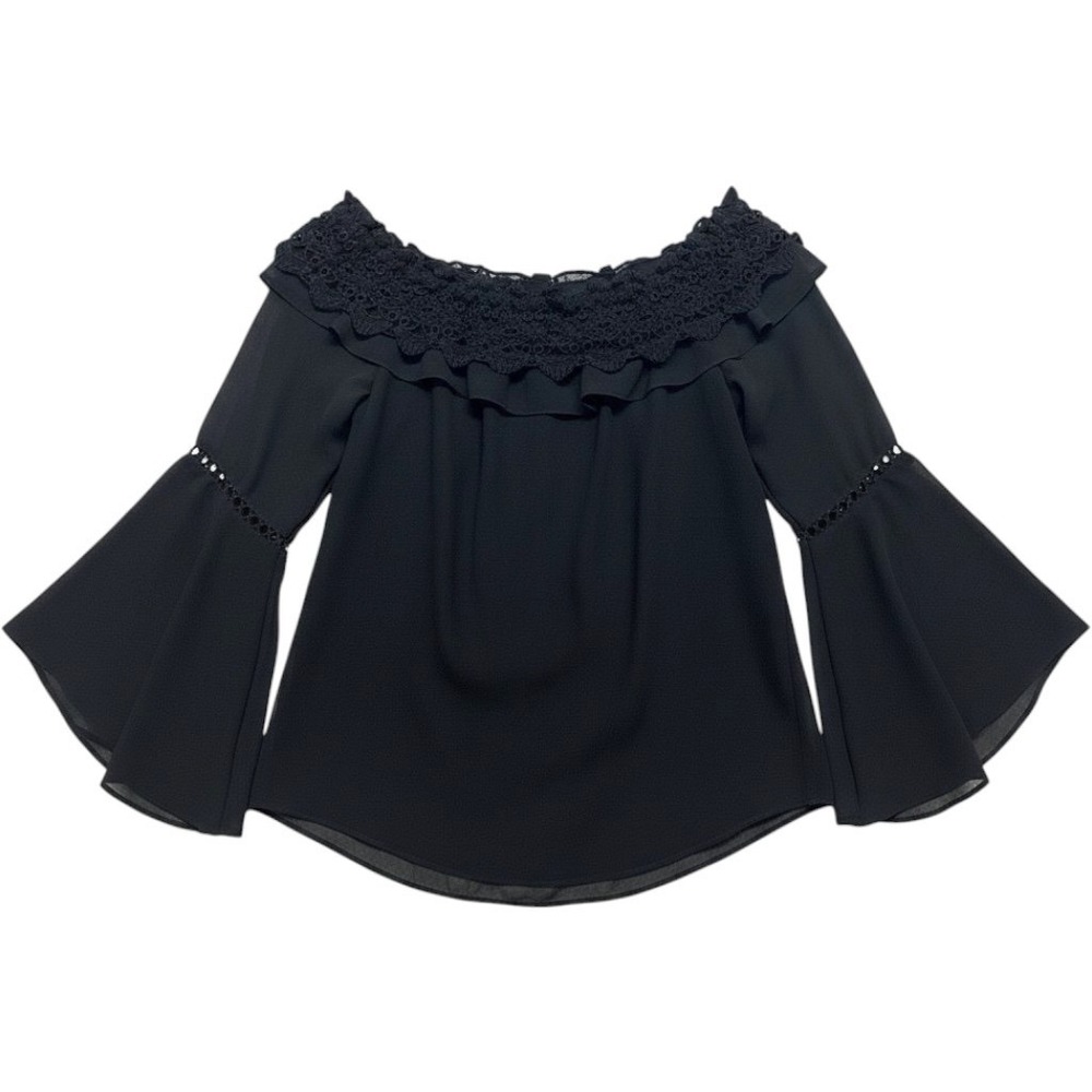 White House Black Market Off the Shoulder Top Women Sm Black Classy Modern EUC